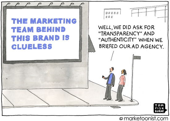 A comic poking fun at creating authentic content advertisements