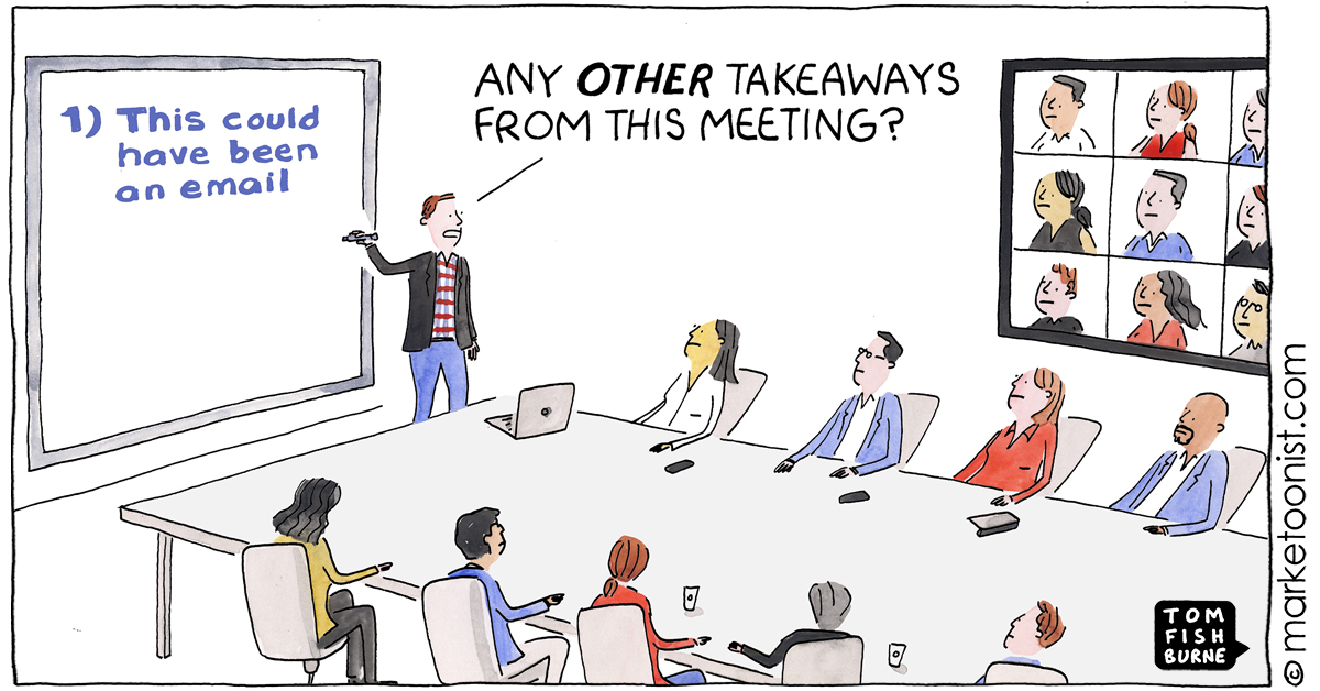 Meeting Overload, Hybrid Work, and Asynchronous Communication cartoon