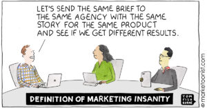 Definition of Marketing Insanity cartoon - Marketoonist | Tom Fishburne