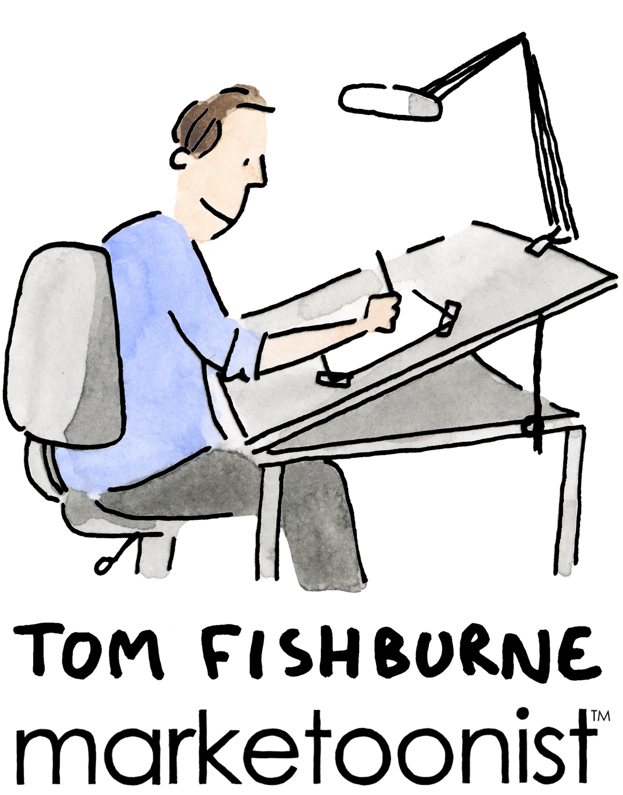 Hand-drawn portrait of Tom Fishburne with Marketoonist lettering