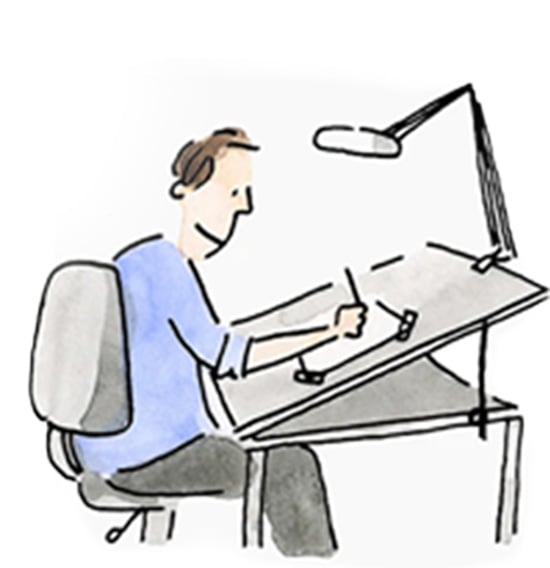 Tom drawing a cartoon